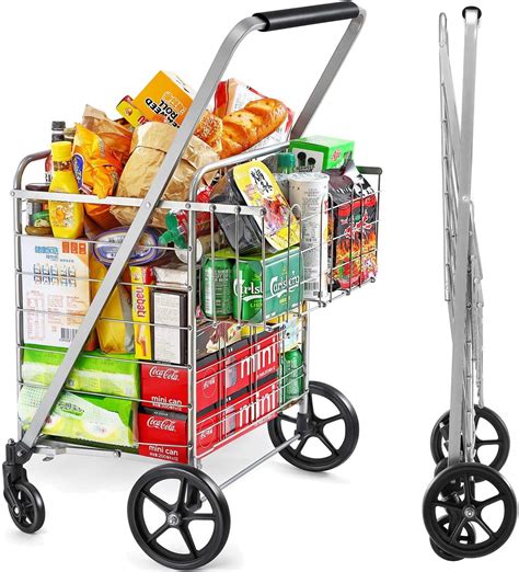 metal shopping trolley on wheels